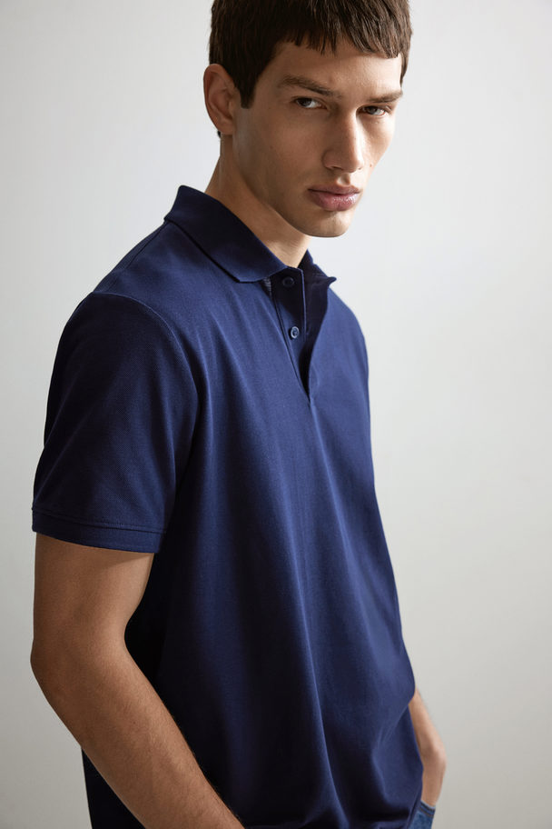 H&M Piqué Poloshirt - Regular Fit Marineblauw