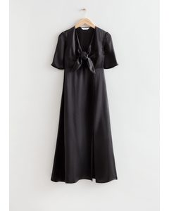 Silk Blend Midi Dress Black