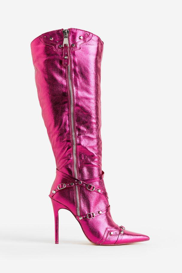 Public Desire Public Desire Worthy Knähöga Boots Med Klack Pink Metallic