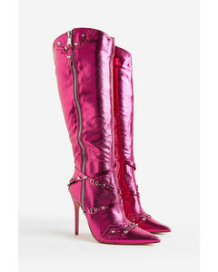 Public Desire Worthy Knähöga Boots Med Klack Pink Metallic