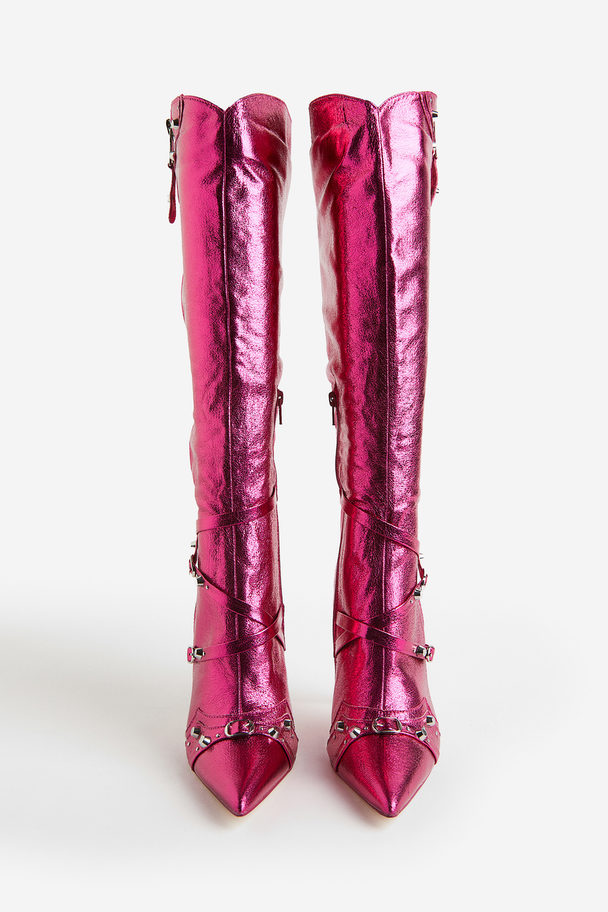 Public Desire Worthy Kniehohe Stiefel Mit Absatz Pink Metallic