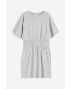 Smock-waisted T-shirt Dress Light Grey Marl