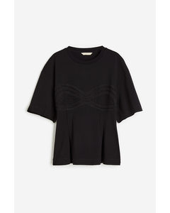 Crochet-detail T-shirt Black