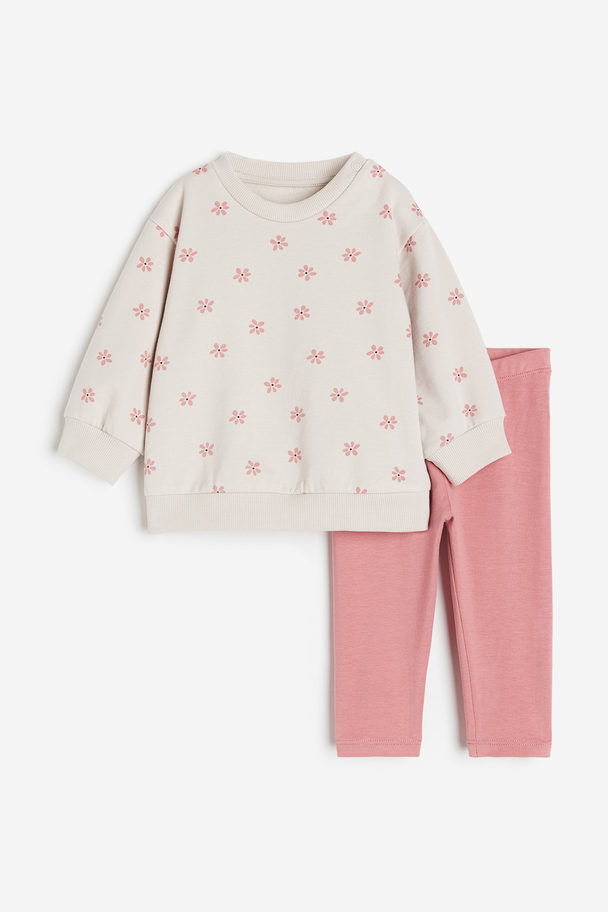 H&M 2-piece Sweatshirt And Leggings Set Pink/floral