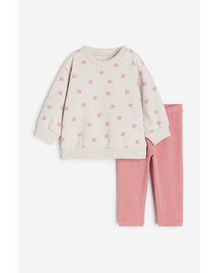 2-piece Sweatshirt And Leggings Set Pink/floral