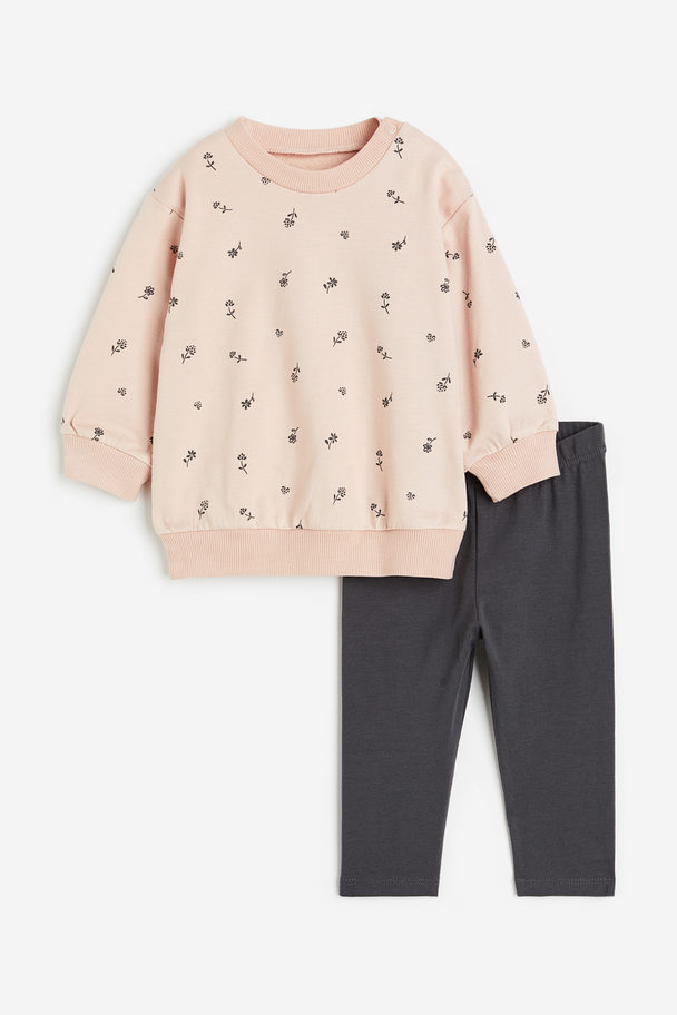 H&M Tweedelige Set - Sweater En Legging Lichtroze/bloemetjes