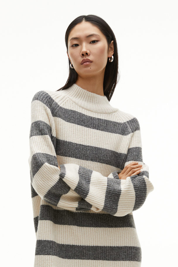 H&M Rib-knit Turtleneck Dress Cream/striped