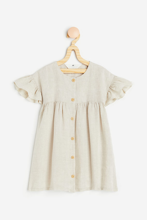 H&M Flutter-sleeved Dress Light Beige