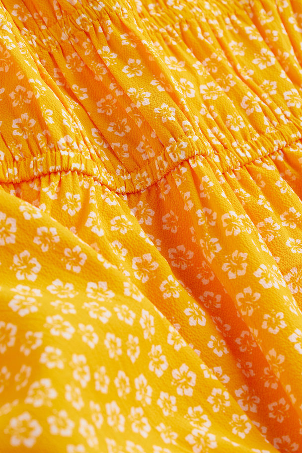 H&M H&m+ Crêppad Off Shoulder-klänning Orange/småblommig