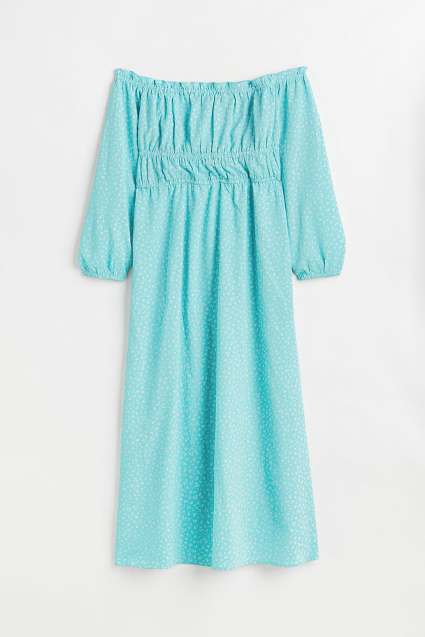 H&M H&m+ Crepet Off Shoulder-kjole Lys Turkis/småblomstret