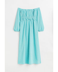 H&m+ Crêpe Off-the-shoulder Dress Light Turquoise/small Flowers