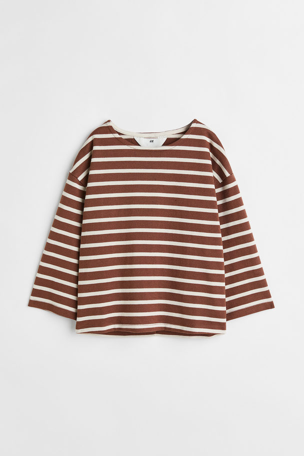 H&M Oversized Long-sleeved Top Brown/striped
