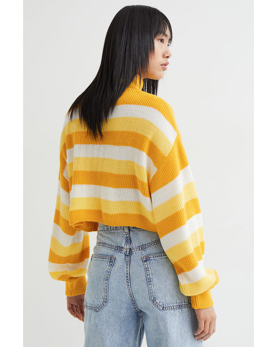 H&M Rib-knit Polo-neck Jumper Yellow/striped