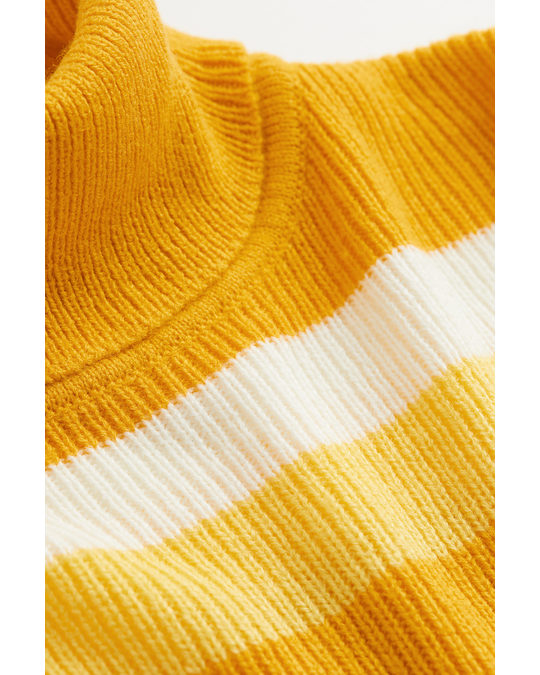 H&M Rib-knit Polo-neck Jumper Yellow/striped