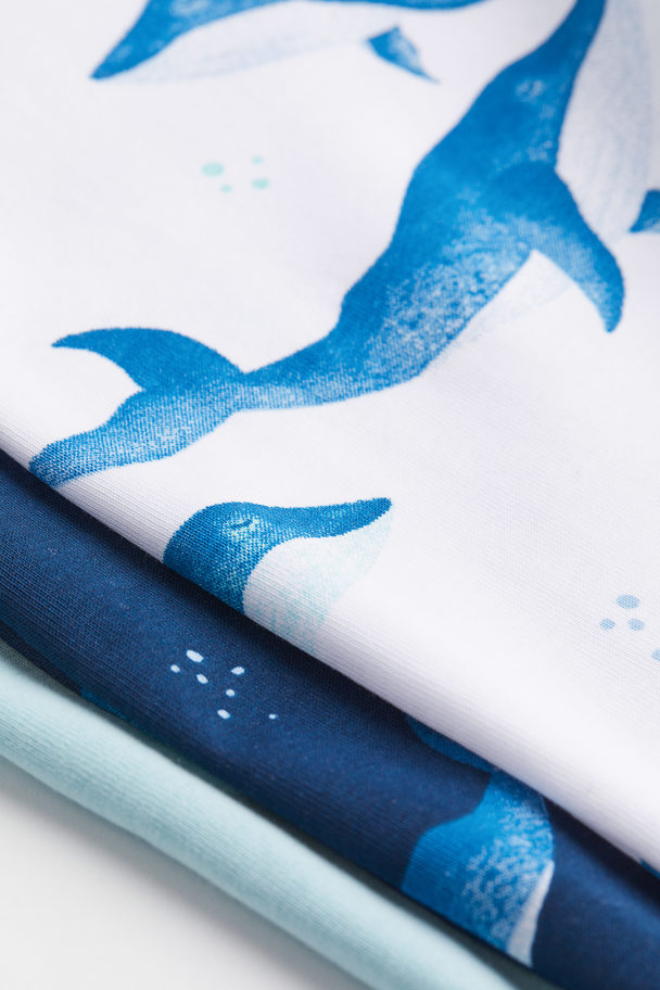 H&M Set Van 3 Katoenen Pyjama's Donkerblauw/walvissen