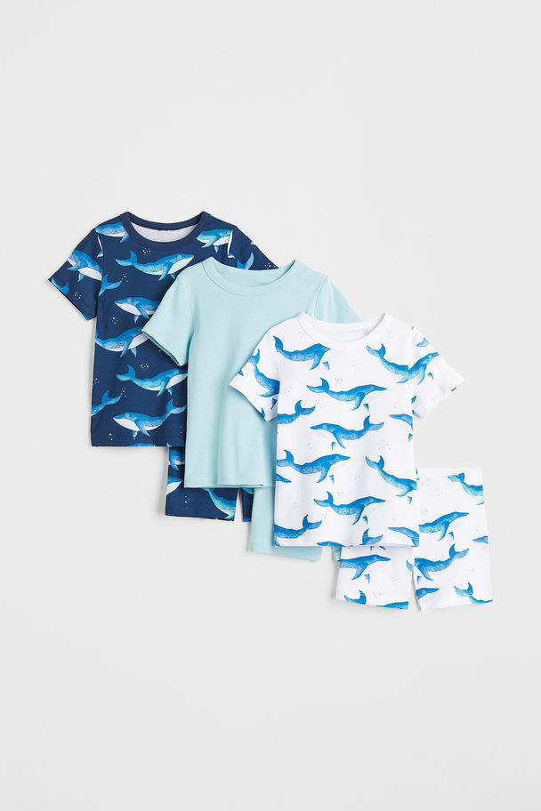 H&M 3-pack Cotton Pyjamas Dark Blue/whales