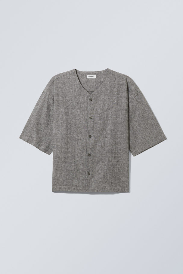 Weekday Oversized Linen Blend Baseball Shirt Dark Grey