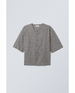 Oversized Linen Blend Baseball Shirt Dark Grey