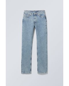 Gladde Hoge Slim Jeans Hemelsblauw