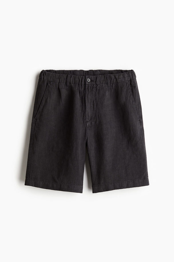 H&M Leinenshorts in Regular Fit Schwarz