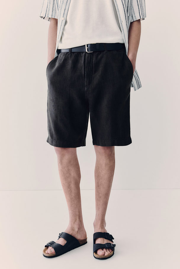 H&M Leinenshorts in Regular Fit Schwarz