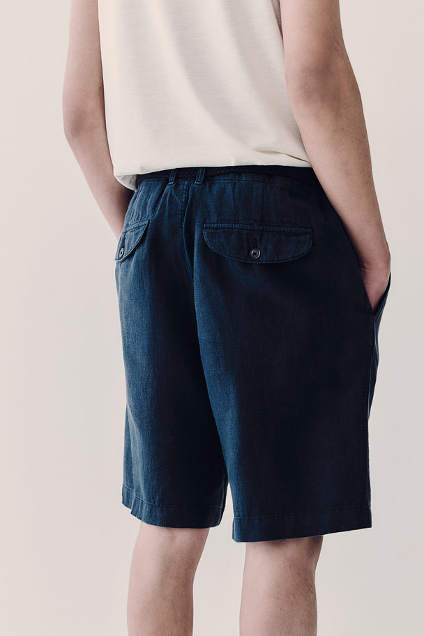 H&M Leinenshorts in Regular Fit Marineblau