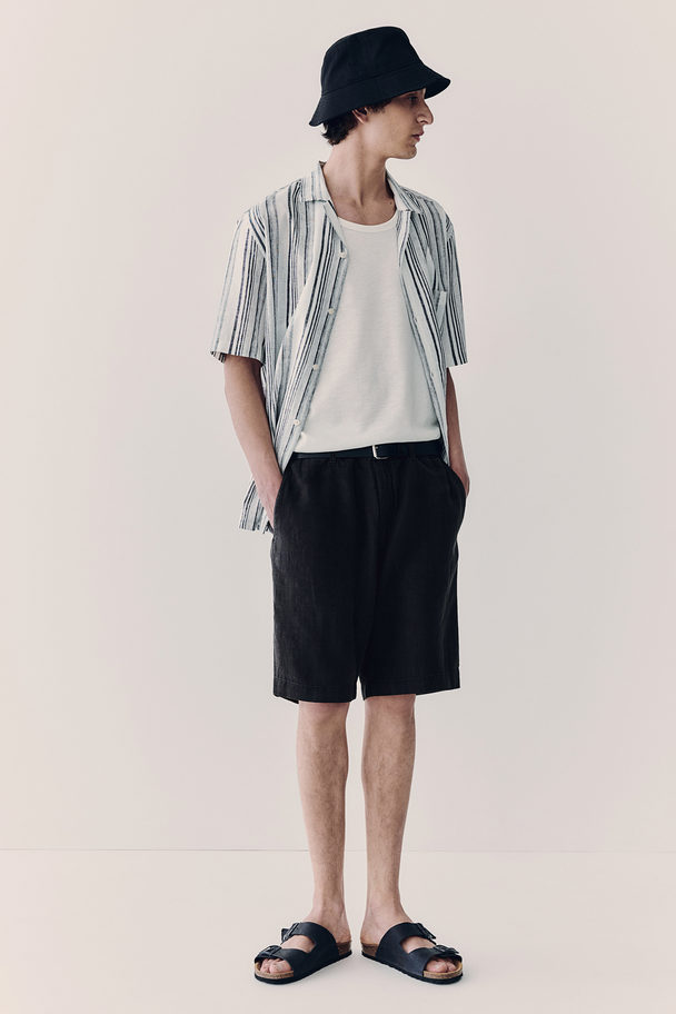 H&M Leinenshorts in Regular Fit Schwarz