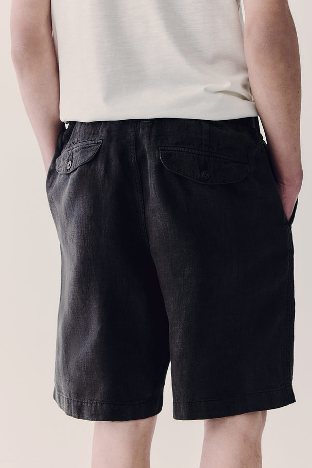 H&M Leinenshorts in Regular Fit Schwarz