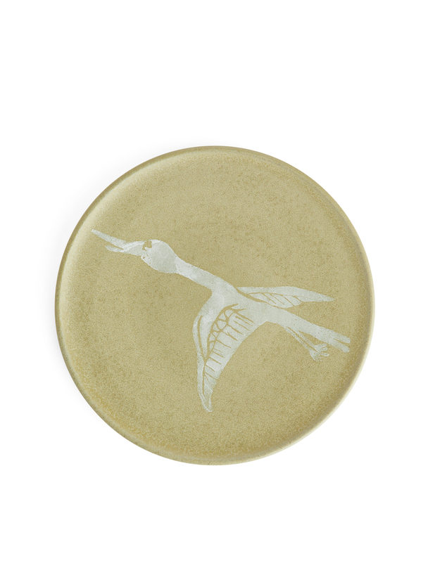 ARKET Handbemalter Teller, 22 cm Blassgrün/Weißer Vogel