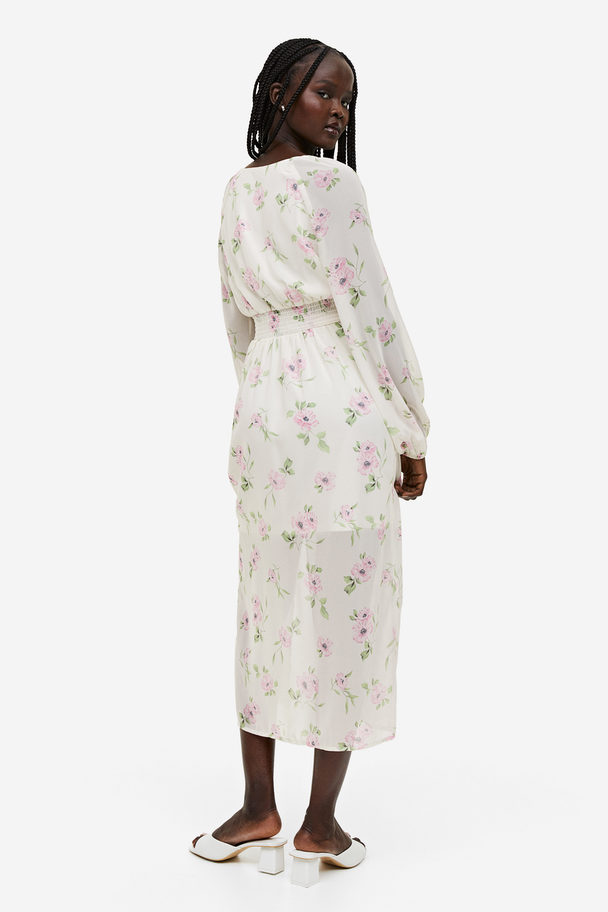 H&M Kleid mit Ballonärmeln Weiß/Geblümt