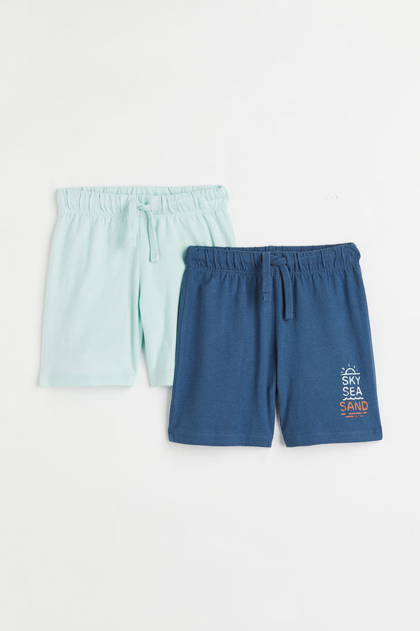 H&M Set Van 2 Tricot Shorts Lichtturkoois/marineblauw