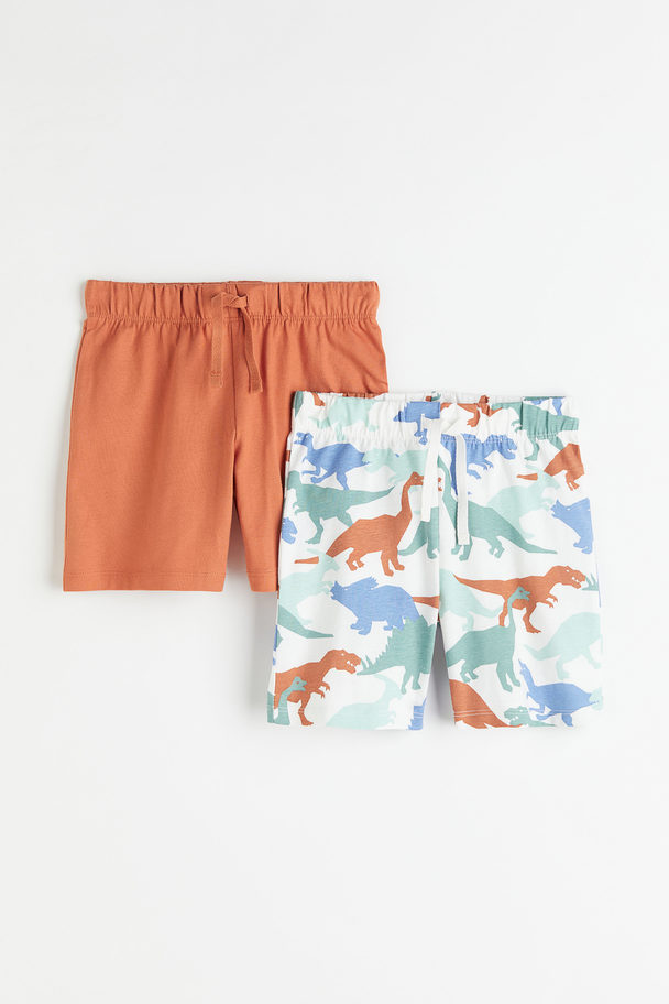 H&M Set Van 2 Tricot Shorts Oranje/dinosaurussen