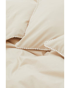 Bettwäsche mit Zierborte für Doppelbett Hellbeige