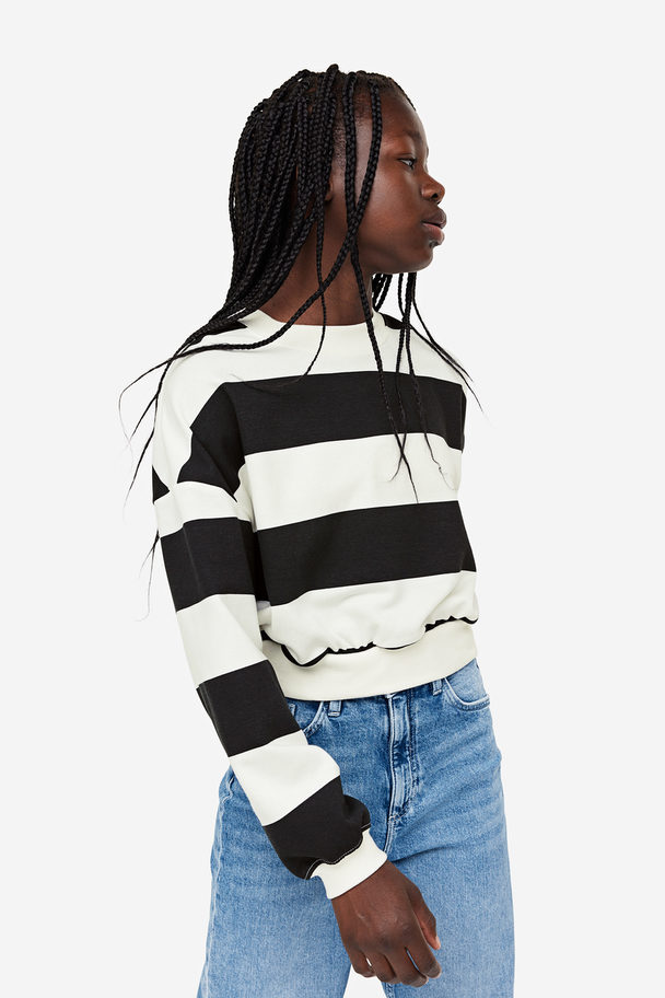 H&M Sweatshirt Vit/svartrandig