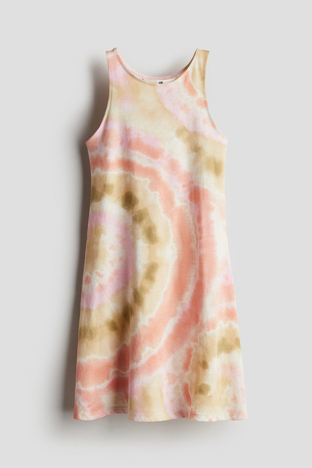 H&M Ärmelloses Jerseykleid Pfirsich/Batikmuster