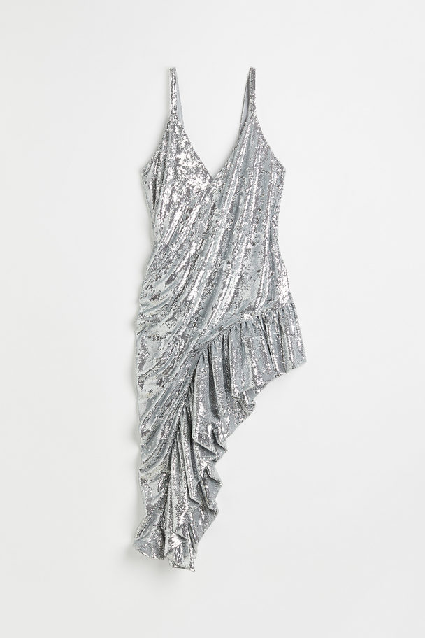H&M Asymmetric Sequined Dress Silver-coloured