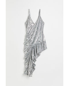 Asymmetric Sequined Dress Silver-coloured