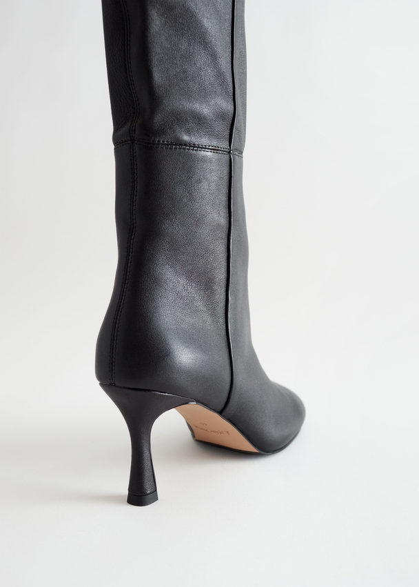 & Other Stories Over Knee Leather Boots Black
