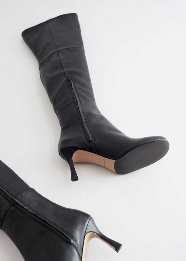 & Other Stories Over Knee Leather Boots Black