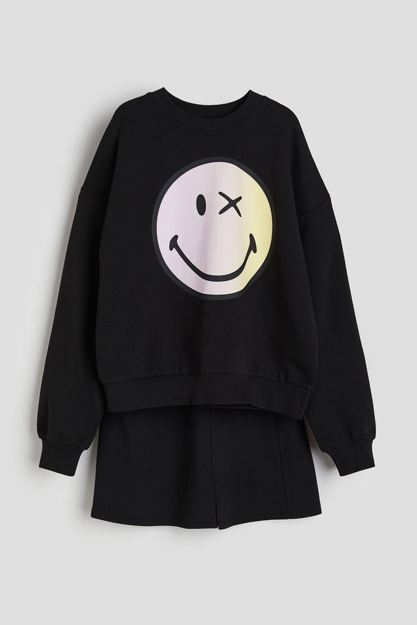 H&M 2-piece Sweatshirt And Skirt Set Black/smileyworld®