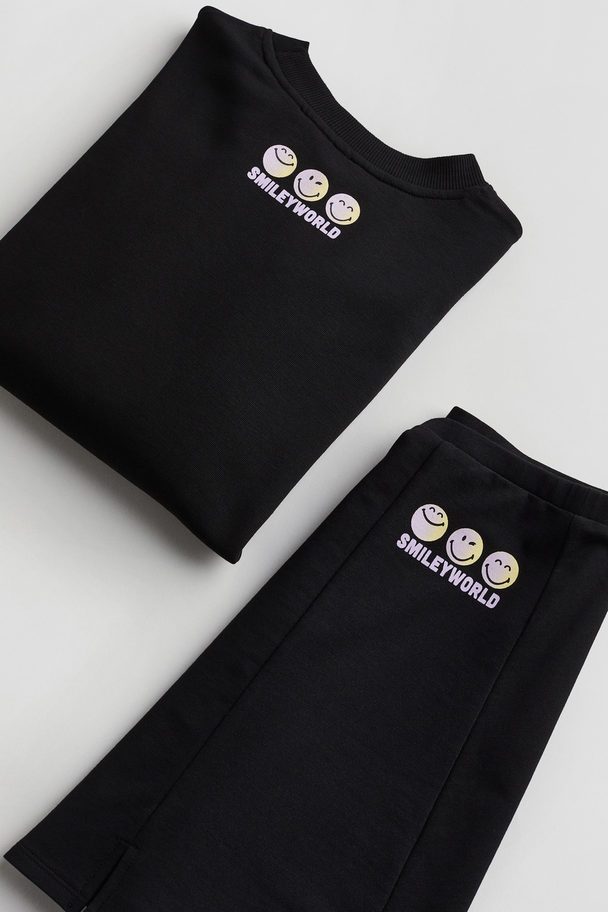 H&M 2-piece Sweatshirt And Skirt Set Black/smileyworld®