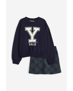 Tweedelige Set - Sweater En Rok Donkerblauw/yale