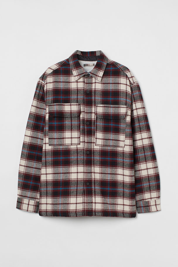 H&M Teddy-lined Cotton Twill Overshirt Red/blue Checked