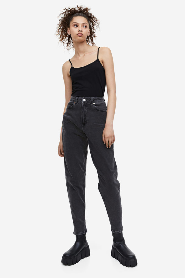 H&M Mom High Ankle Jeans Donkergrijs