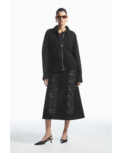 Sequinned Suede Midi Skirt Black