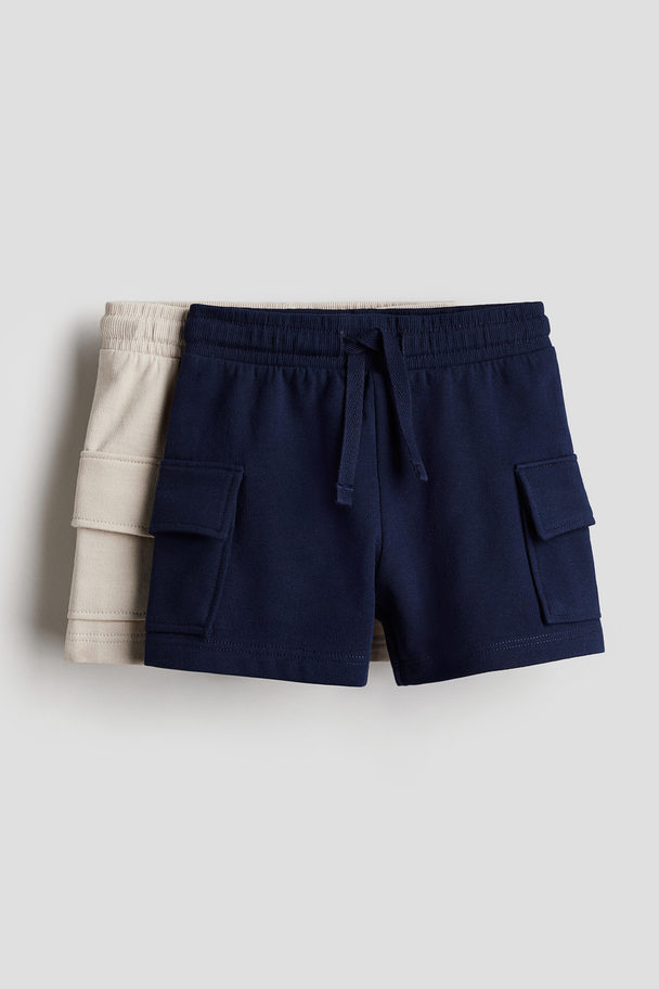 H&M 2-pack Cargo Sweatshirt Shorts Navy Blue/light Beige