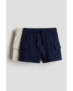 2er-Pack Cargo-Sweatshorts Marineblau/Hellbeige