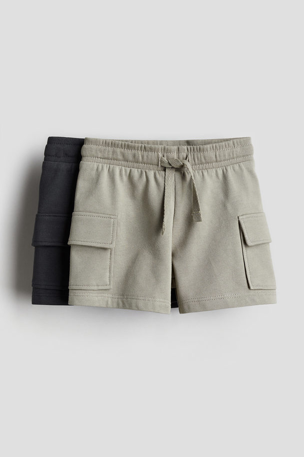 H&M 2er-Pack Cargo-Sweatshorts Dunkelgrau/Helles Khakigrün