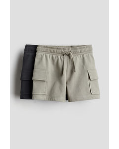 2er-Pack Cargo-Sweatshorts Dunkelgrau/Helles Khakigrün