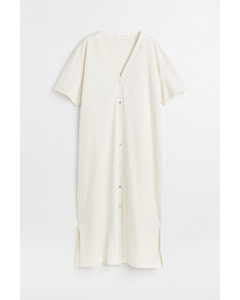 Button-front Jersey Dress White